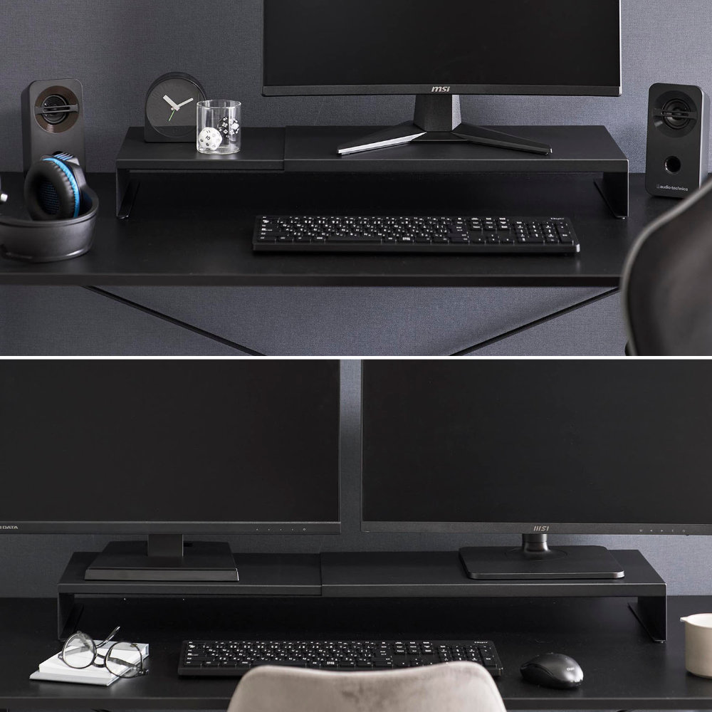 山崎実業 tower タワー 伸縮ゲーミングモニターラック ｜ モニター台 伸縮 PCラック モニターラック 机上ラック キーボード収納 パソコン台 デスク収納 オフィス 卓上 整理 机上台 50cm 90cm 奥行20cm