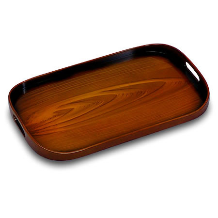 樂天商城 - お盆 チークトレー 42cm 長方形 チーク柄 ｜ 長手盆 和風 トレー 取手穴 すべり止め