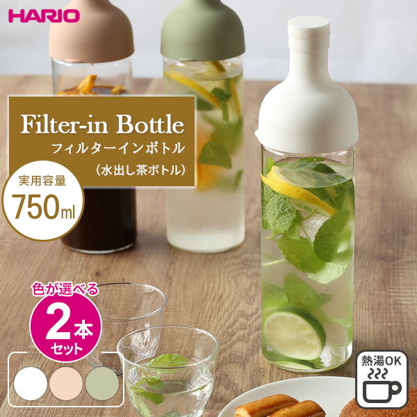 ハリオ 水筒 HARIO ハリオ フィルターイン ボトル 750ml カラーが選べる2本セット ｜ 水出し お茶ポット こし網つき 耐熱 ガラス ピッチャー 冷水筒 ボトル 麦茶ポット 緑茶 紅茶 アイスティー おしゃれ