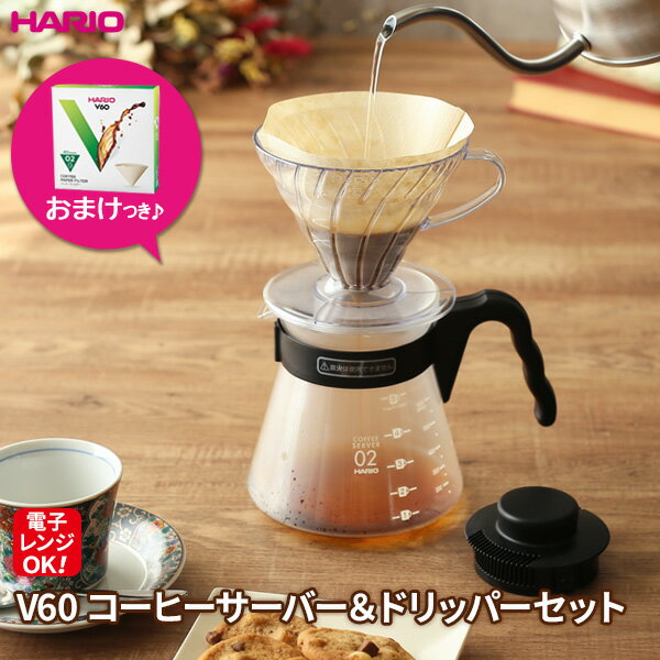 HARIO ハリオ V60 コーヒーサーバー + ドリッパー セット（フィルターおまけ） VCS-02B ｜ ステンレスサーバー コーヒーサーバー ステンレス製 ドリッパーが乗る ポット コーヒー 珈琲