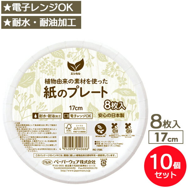 紙皿 エシカル ペーパープレート 17cm ホワイト 8枚入 ×10個セット FEC-1708L ｜ ...