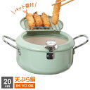 IH ガス対応 バット蓋付 天ぷら鍋 20cm ミントグリーン POTP-20W-MGN | 温度計付き 天ぷら 揚げ物 串揚げ フライ 油切り 蓋つき セラミ...
