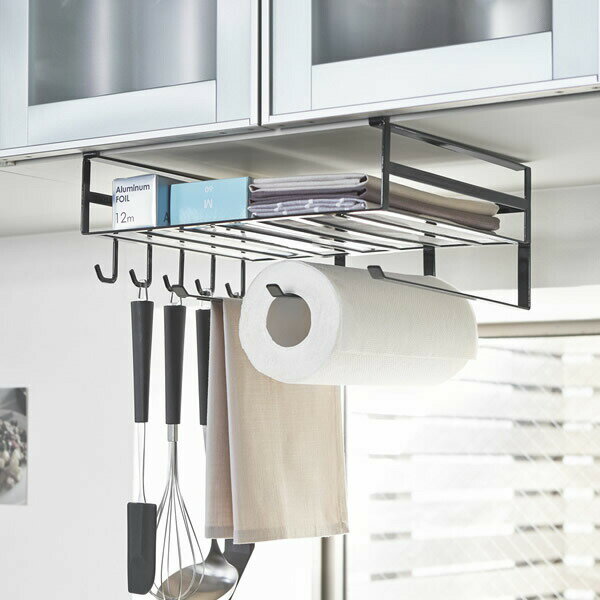 Slim Kitchen Racks - 山崎実業 tower タワー 戸棚下多機能ラック ブラック 2846 ｜ 収納ラック キッチン 吊戸棚 吊り戸棚