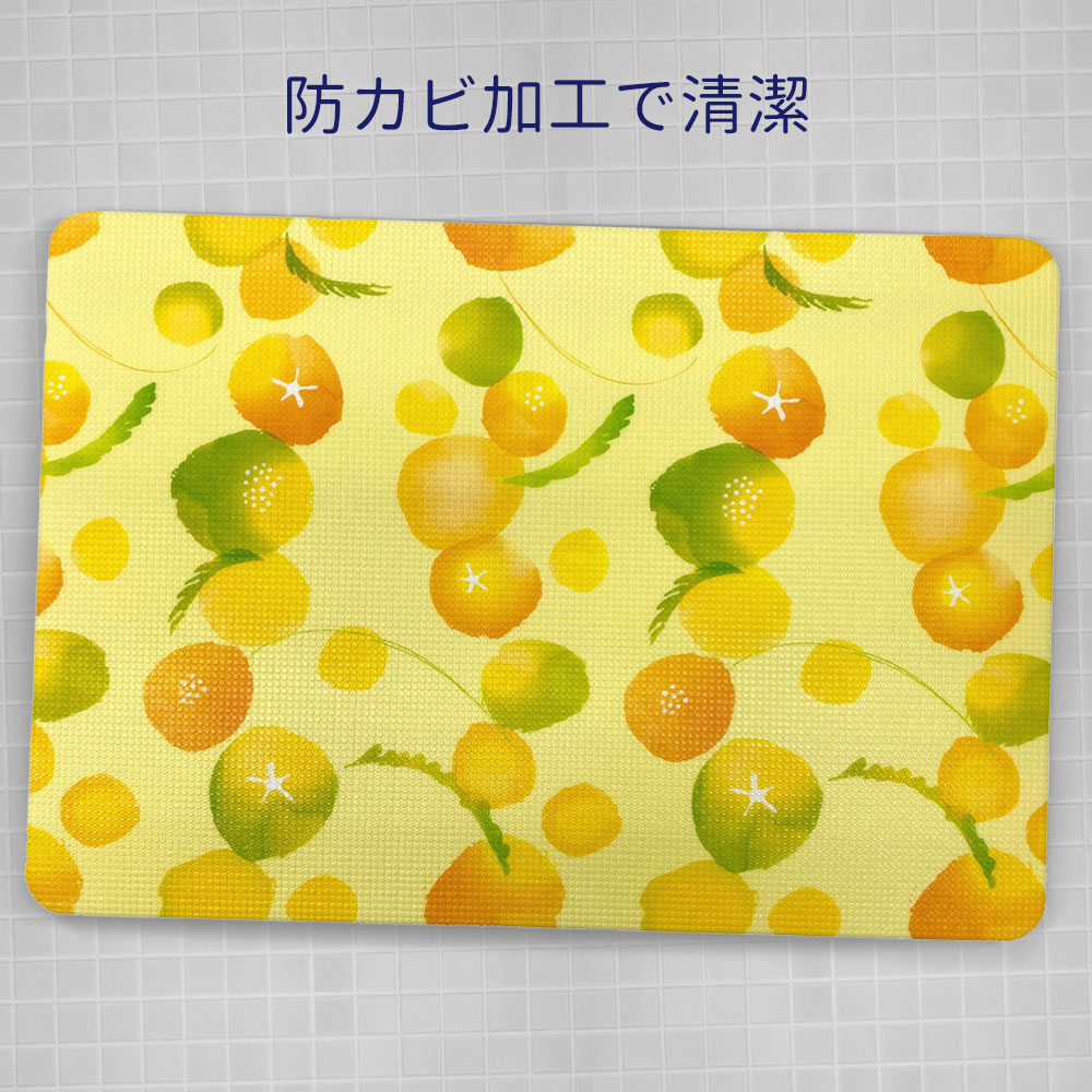 お風呂マット 防カビ 風呂マット 85×60×厚み2cm フルーツ ｜ 浴室マット 洗い場 日本製 カビ防止 風呂場 すのこ 防かび 保温 やわらか 冷え防止 清潔 足元あったか 水ハケ