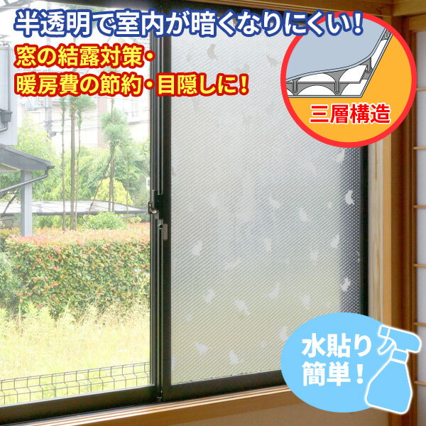 断熱シート 水で貼る 結露防止シート 90×200cm ネコ 1巻入×2個セット U-Q598 ｜ 猫　ねこ 窓 水貼り 寒さ対策 防寒 窓際 冷気　対策 目隠し かわいい エコ