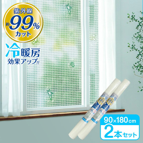 窓 断熱シート マドピタシート UVカット99％ オールシーズン対応 90×180cm ハチドリ&バタフライレース ×2本セット HN-1101 ｜ 断熱 結露防止 UVカット 遮熱 紫外線カット 暑さ対策