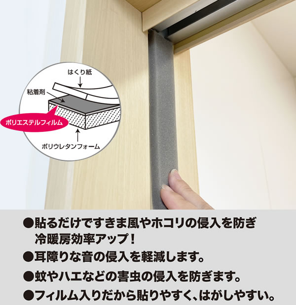 ニトムズ すきまテープ 広幅 厚さ1cm×幅3cm×長さ2M ｜ 隙間テープ すき間 すきま風 対策 防止 窓 冷気 ドア 戸 扉 サッシ 省エネ 高気密 2