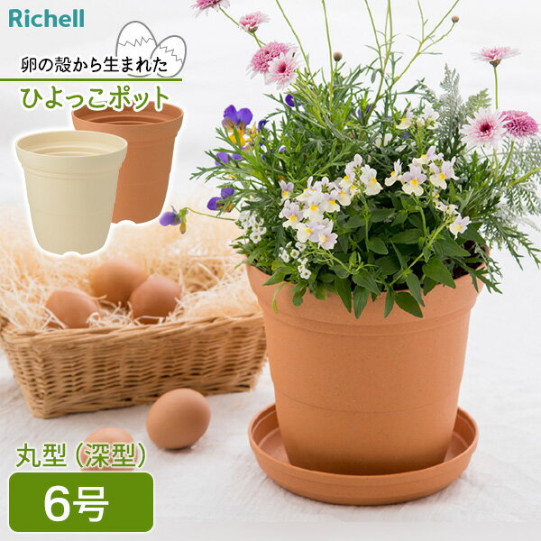 リッチェル ひよっこ ハイポット 6号 ブラウン / ベージュ ｜ 鉢 植木鉢 ポット プランター 丸 深型 長..