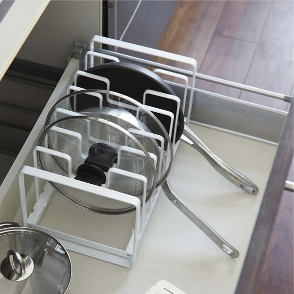 山崎実業 tower タワー シンク下 フライパン＆鍋蓋スタンド ホワイト 2280 ｜ フライパン 収納 鍋フタ ..