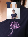 \蓮の花 刺繍入り/\薄手 ストレッチ/エステユニフォーム エステ ユニフォーム カットソー アジアン サロン 【 蓮の花 刺繍入りフライス Tシャツ 】エステ...