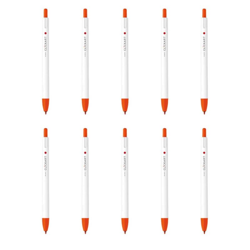 ゼブラ 水性ペン クリッカート レッドオレンジ 10本 B-WYSS22-ROR【クリッカート】キャップない、乾かない、色キレイ。【特長】(1)キャップがなくてもペン先が乾かない。(2)黒に色重ねても、にじまずにキレイにぬれる。【デザイン】(1)幅広い年齢層の女性に使いやすいデザイン。(2)筆箱に入れてかさばらないクリップレス。【クリッカートの新技術】空気中の水分を吸収する新インク「モストキープインク」採用。【インク】水性染料