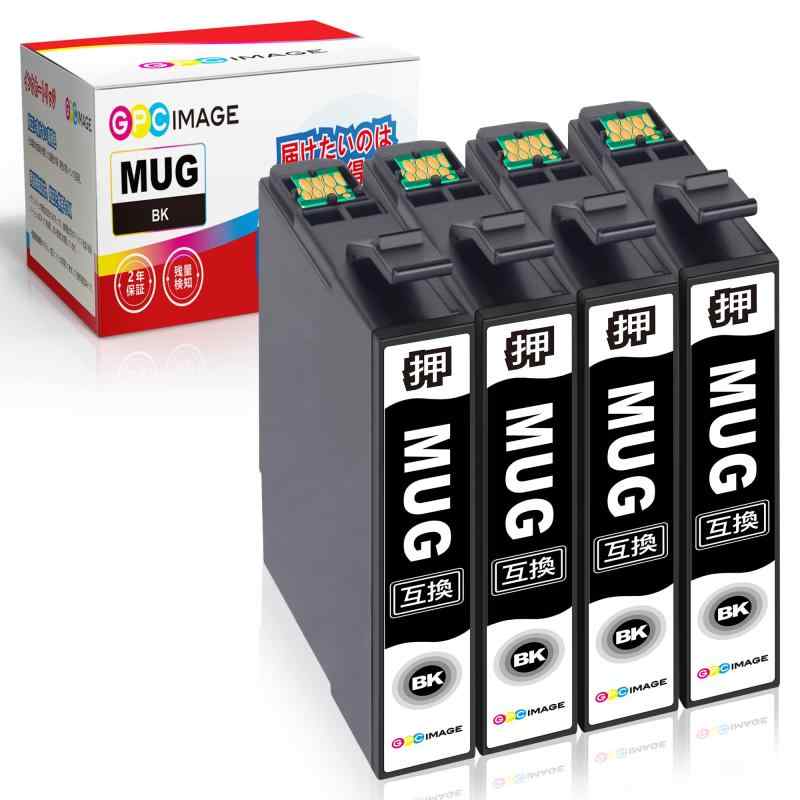 GPC Image 互換インクカートリッジ マグカップ MUG-BK ブラック (計4本) 増量タイプ エプソン(Epson)用 MUG マグカップ インク EW-452A EW-052A 対応の マグカップ 互換インク ブラック 残量表示機能 個包