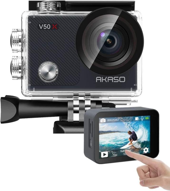 AKASO アクションカメラ V50X，4K30fps 20MP 新版6軸手ぶれ補正 WiFi対応 小型アクションカム,30M防水 タッチスクリーン式 HDMI出力 外部マイク対応 水中カメラ,豊富なアクセサリー リモコン付き