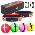 YMX ボクシング リフレックスボールセット - 4つのリアクトリフレックスボールと2つの調節可能なヘッドバンド、反射、タイミング、正確、フォーカスと手の目のコーディネーショントレー