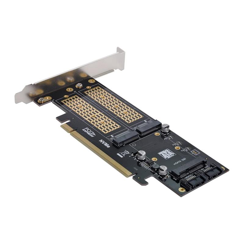 Cablecc PCI Express PCI-E 3.0Dual SATA to NGFF NVME MSATA M-Key B/M-key SSD Card Adapter 3in1