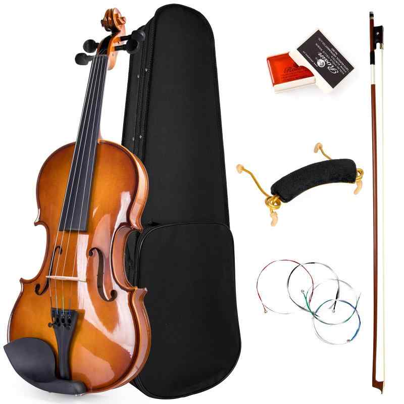 Kmise バイオリン, フルサイズ4/4 ソリッドウッド 初心者入門セット 肩当て、バイオリン弓、ハードケース、ロジン、エクストラストリング付き