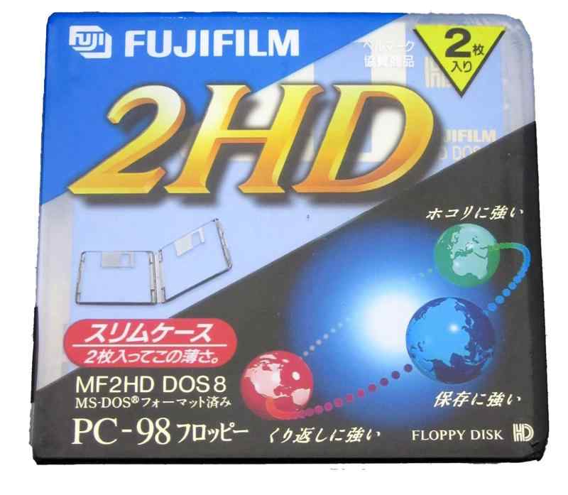 FUJIFILM 3.5インチフロッピーディスク 2HD PC-98フォーマット済 スリムケース入り2枚パック ブルー