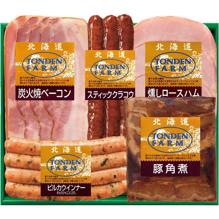 ※お客様のご都合による商品の返品・交換・キャンセルは受け付けておりません。 商品仕様をご確認の上、お間違いの無いようお願い致します。 ※型番通りのお手配になりますのでご注文前に必ず商品の仕様・サイズ・型番・色等を確認の上ご注文お願いします。 当店のお買い物ガイドも併せてご確認ください。 ◆品名:北海道トンデンファームギフト | ギフト 御歳暮 贈り物 ◆品番:TF-4C (TF4C) ◆セット内容 豚角煮(160g)・ピルカウインナー(120g)・炭火焼ベーコン(スライス)・スティッククラコウ(ソフトサラミソーセージ)(各80g)・燻しロースハム(スライス)(60g)×各1 ◆賞味期限:冷蔵35日 ◆お届期間:11/19〜12/26 ◆アレルゲン:小麦 ◆備考 トンデンファームのこだわりは昔ながらの炭火製法で燻煙・乾燥したベーコン・ソーセージ。 かまどの火を調整しながら一品一品出来上がりを見極めています。 内祝 出産内祝い 快気祝い 引出物 お中元 お歳暮 御年賀 記念品 ※沖縄県は配送不可となります。ご了承下さい。 ◆商品画像はメーカー代表画像です。 ◆簡易包装での発送となります。 内祝 内祝い 出産内祝 出産内祝い 結婚内祝 結婚内祝い ブライダルギフト ウェディングギフト快気内祝 快気内祝い 快気祝 快気祝い 結婚 引出物 引き出物 結婚引出物 結婚引き出物 結婚式 披露宴 お祝い返し 慶事 新築内祝 新築内祝い 新築記念 開店祝い 開業祝い お返し 入園内祝い 入学内祝い 進学内祝い 就職内祝い 成人内祝い 退職内祝い 返礼品 会葬御礼 満中陰志 香典返し 志 法要 年忌 仏事 法事 供物 法要みやげ 法事引き出物 仏事法要 四十九日 偲草 偲び草 粗供養 初盆 七七日忌明け志 弔事 お祝い 御祝い ギフト 一周忌 三回忌 七回忌 回忌法要 お供え 御供え 出産祝い 結婚祝い 新築祝い 上棟祝い 引越し祝い 引っ越し祝い 入園祝い 入学祝い 就職祝い 進学祝い 成人祝い 退職祝い 昇進祝い 退職記念 お餞別 暑中見舞い お中元 御中元 残暑見舞い お歳暮 御歳暮 年始挨拶 お年賀 御年賀 粗品 引越し プレゼント 初老祝い 還暦祝い 古希祝い 喜寿祝い 傘寿祝い 米寿祝い 卒寿祝い 白寿祝い 長寿祝い お見舞い 全快祝い 退院祝い 御見舞御礼 記念品 贈答品 ご挨拶 ごあいさつ 御挨拶 賞品 景品 二次会 卒業記念品 定年退職記念品 ゴルフコンペ ノベルティ 母の日 父の日 敬老の日 敬老祝い お誕生日お祝い バースデイ クリスマスプレゼント バレンタインデー ホワイトデー 結婚記念日 金婚式 銀婚式 ダイヤモンド婚式 贈り物 初節句 桃の節句 女の子 端午の節句 男の子 七五三 卒園 卒業 ギフト ギフトセット 詰め合わせ 法人ギフト 大量注文 ※こちらの商品は代引き決済はご利用頂けません。 ※代引でご注文を頂きましたらキャンセル処理をさせて頂きますのでご了承ください。 ※発送予定日はメーカー在庫がある場合の納期となっております。