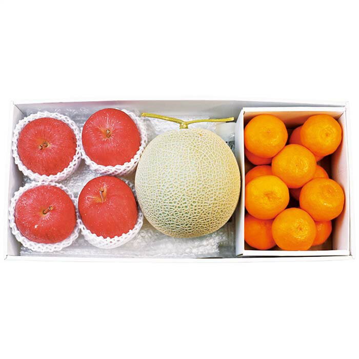 (LINEクーポン有)大阪南部合同青果 九州産 マスクメロン＆長野県産 サンフジ4玉＆和歌山県産 有田みかんセット お歳暮 ギフト (代引不可)(4)