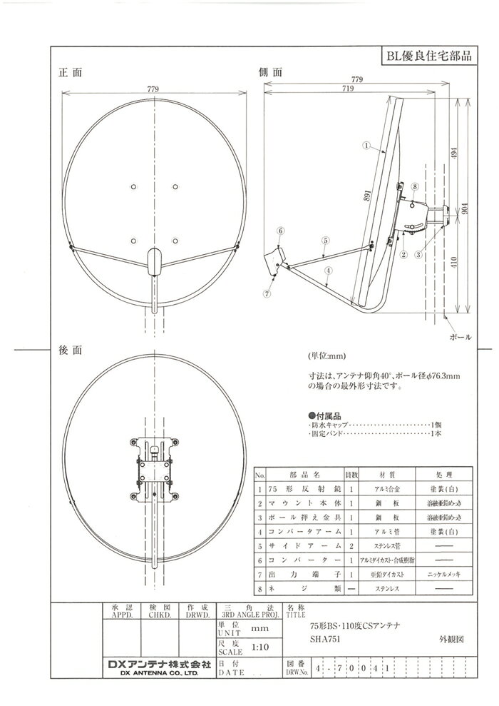 (LINEクーポン有)DXアンテナ SHA751 75形BS・110度CSアンテナ (法人限定)