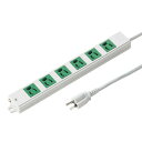(5/1は抽選で100%P還元)(送料無料) サンワサプライ TAP-K6-3G 3P、3m、6個口タップ緑色(バックアップ用)