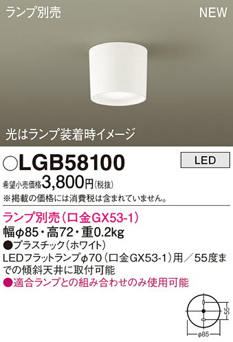 (5/15は抽選で100％P還元)パナソニック LGB58100 ダウンシーリング(ランプ別売GX53) Panasonic