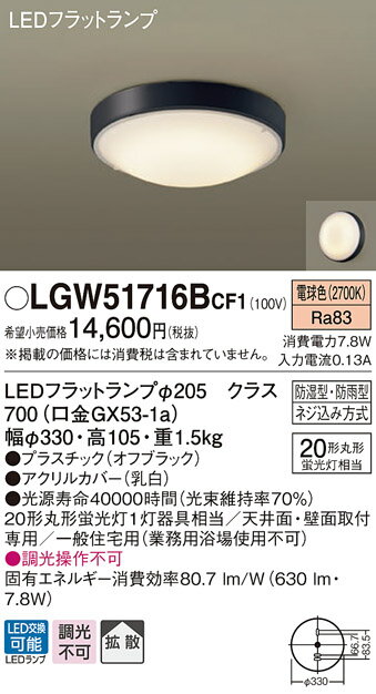 (2/20は抽選で100％P還元)(送料無料) パナソニック LGW51716BCF1 LEDシーリングライト丸管20形電球色 Panasonic