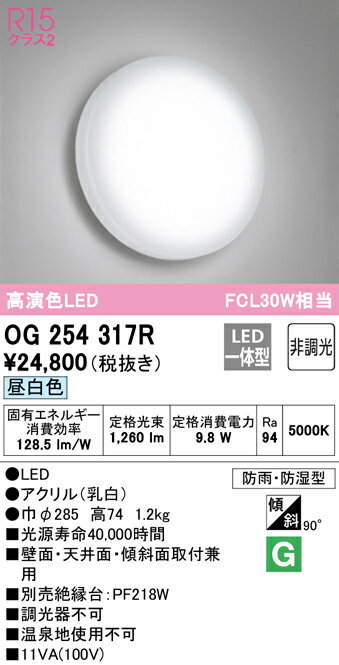 (5/20は抽選で100％P還元)(送料無料) ODELIC OG254317R バスルームライト LED一体型 昼白色 非調光 オーデリック