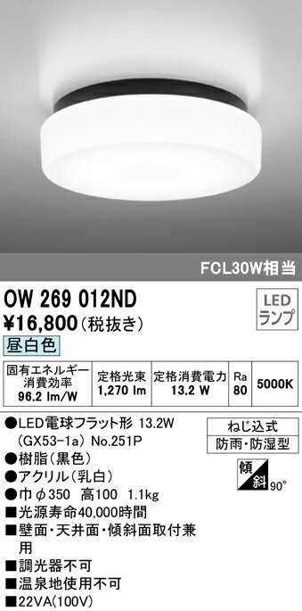 (最大400円オフクーポン配布中)(送料無料) ODELIC OW269012ND バスルームライト LEDランプ 昼白色 オーデリック
