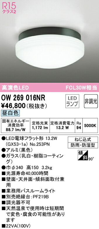 (LINEクーポン有)(送料無料) ODELIC OW269016NR バスルームライト LEDランプ 昼白色 非調光 オーデリック