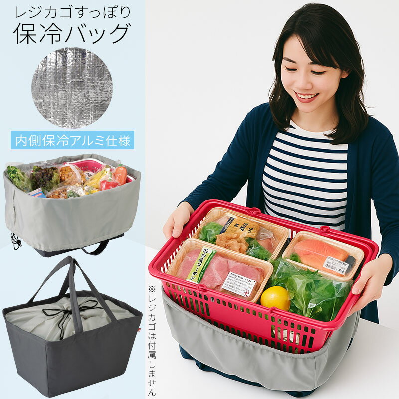 保冷 保温 レジカゴバッグ エコバッグ 買い物カゴ レジカゴごと入る マイカゴ マイバッグ 巾着蓋 ビッグサイズ おしゃれ シンプル 詰め替え不要 レジカゴすっぽり保冷バッグのサムネイル