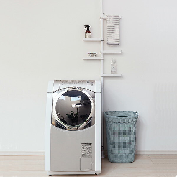 セキスイ つっぱり式スリムラック ホワイト TSR2-W | ランドリーラック 小物ラック つっぱり棒 天井 床 スリム 隙間 収納 洗濯機 洗面所 玄関 リビング