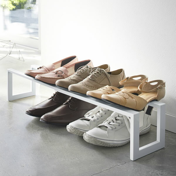 山崎実業 靴収納 ライン 伸縮シューズラック 1段 ホワイト 3188 ｜ シューズラック 下駄箱 玄関収納