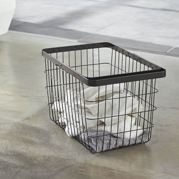 山崎実業 洗濯かご tower タワー ランドリー ワイヤーバスケット M ブラック 3161