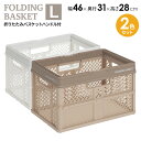 折りたたみバスケット L 2個セット スモーキーホワイト×ベージュ | PROfix 収納 バスケット カゴ 持ち手 折り畳み プラスチック コンパクト コンテ...