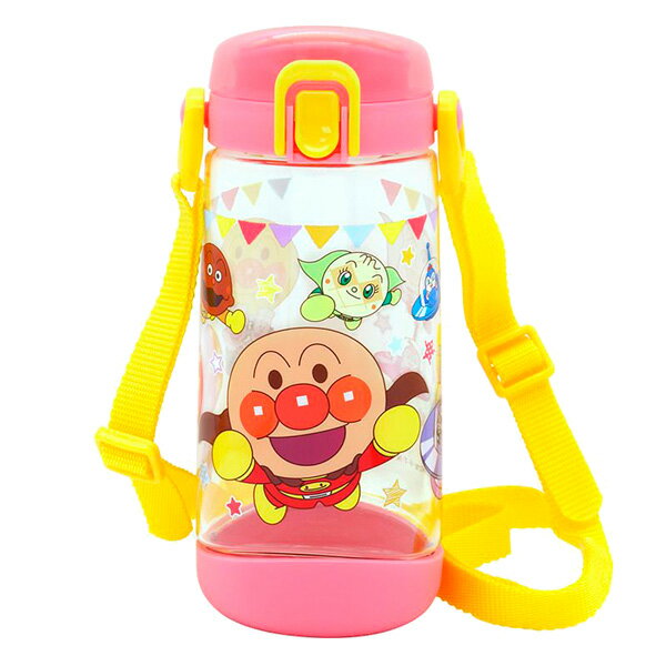 水筒 アンパンマン クリア水筒ボトル（直飲み） 450ml ピンク A00029 ｜ 子ども お出かけ 直飲み ワンタッチ プラスチック クリア アンパンマン 透明 遠足 ピクニック 軽い 軽量