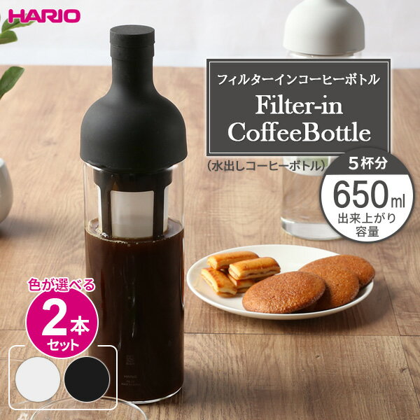 HARIO ハリオ フィルターイン コーヒーボトル 650ml カラーが選べる2本セット ｜ 水出し コーヒー ストレーナーつき 耐熱 ガラス ピッチャー 冷水筒 ボトル 珈琲ポット アイスコーヒー