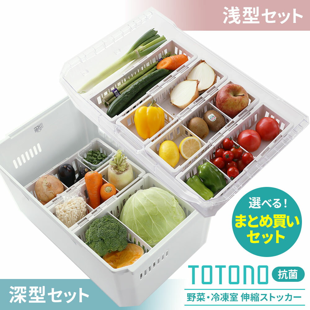 リッチェル 冷蔵庫収納ボックス トトノ(totono) 野菜・冷凍室用 伸縮ストッカー 浅型・深型・レギュラー・スリム 選べる組み合わせセット | 冷蔵庫 ケー...