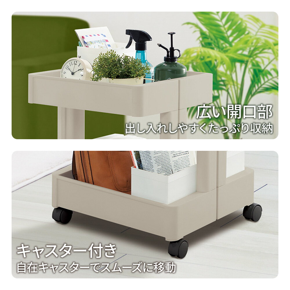 【4/15限定 全品ポイント5倍】キッチンワゴン スマートワゴンFit W350 3段 ホワイト/グレイッシュベージュ F2590 ｜ キッチンラック 収納ワゴン 日本製 キャスター 移動 プラスチック 調味料ラック 収納スペース 大容量 両側 台所 リビング 寝室 子供部屋 3段 ワゴン 3