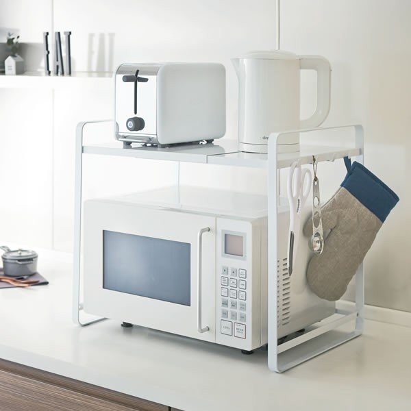 炉灶板 - 山崎実業 タワー 伸縮レンジラック ホワイト 3130 ｜ キッチンラック レンジ上 収納 電子レンジ 台所
