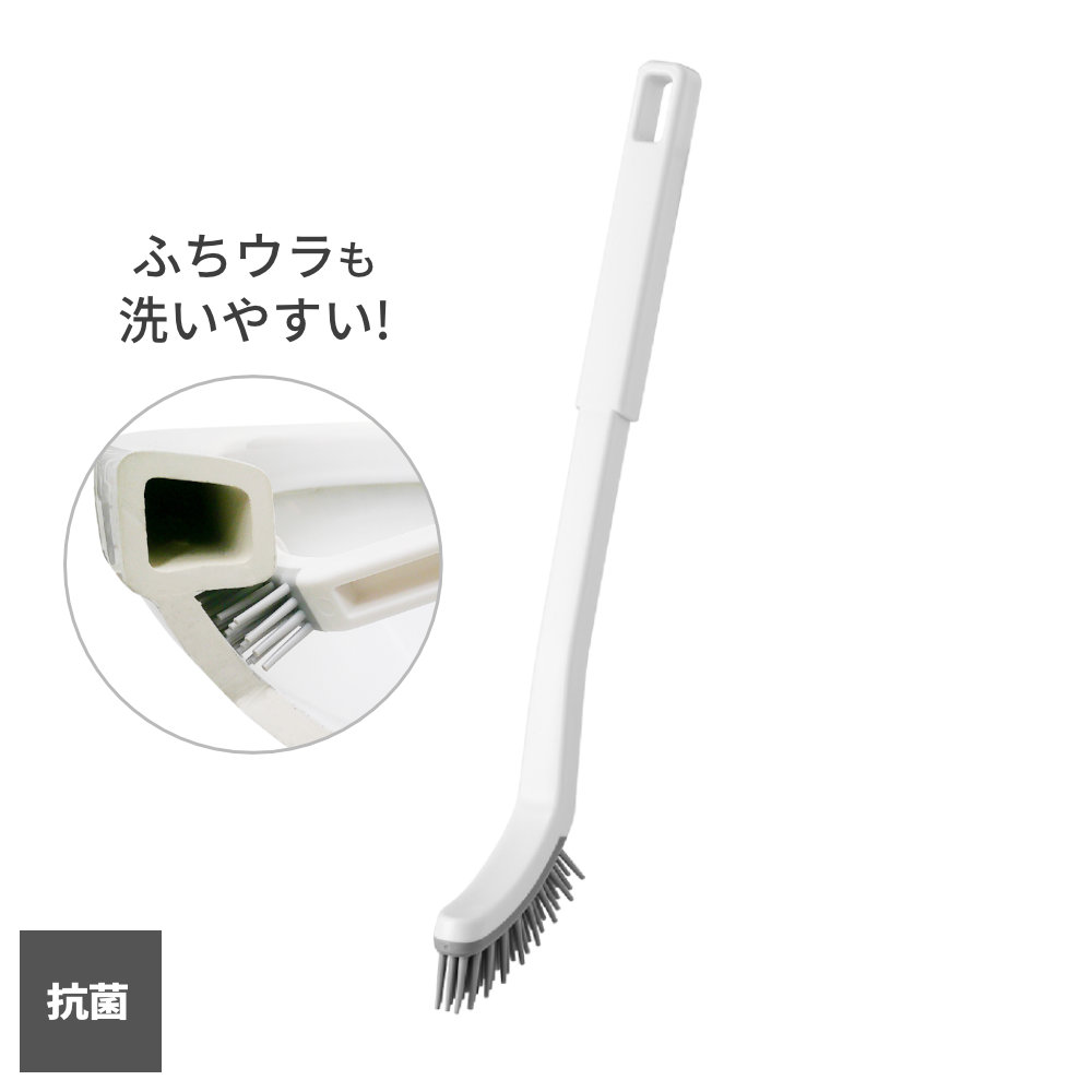 フチ裏まで洗いやすいしなやかなブラシが便器のフチ裏などにも届きやすい、スリムなトイレブラシ。やわらかい素材で、便器を傷つけにくくやさしく洗えます。水切れがよく衛生的水切れがよく乾きやすいうえ、抗菌加工が施されているため衛生的に使用できます。ご注意塩素系漂白剤、カビ除去剤の使用や、煮沸消毒はしないでください。商品が劣化する場合があります。中性以外の洗剤は商品を傷めたりする場合があるのでご注意ください。商品サイズ（約）幅2.2×奥行6.5×高さ36cm重量（約）56g材質柄/ポリプロピレン　ブラシ/熱可塑性エラストマー耐熱温度60度品番81057製造国中国製造メーカーオーエ