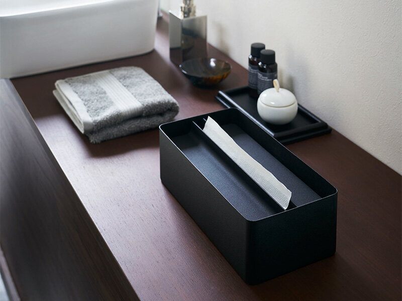 山崎実業 ティッシュボックス tower タワー 蓋付き ペーパータオルケース ブラック 4762 [3]