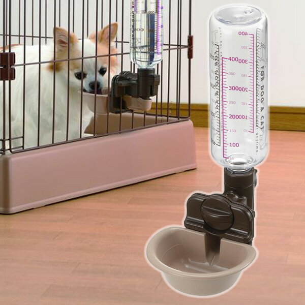 ペット 給水器 リッチェル ウォーターディッシュ ボトル付 ブラウン S ( 水飲み ウォーターノズル 犬 猫 )の写真