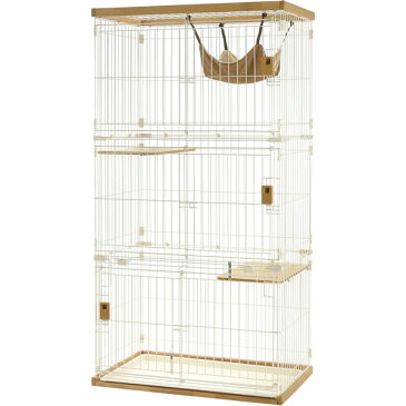 リッチェル 猫 ケージ 木製お掃除簡単キャットサークル M ライトブラウン | ペットサークル ハンモック付き 檻 ネコ おり ねこ 囲い かこい カゴ かご ゲージ 大きく開く