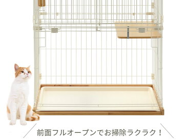 リッチェル 猫 ケージ 木製お掃除簡単キャットサークル M ライトブラウン | ペットサークル ハンモック付き 檻 ネコ おり ねこ 囲い かこい カゴ かご ゲージ 大きく開く