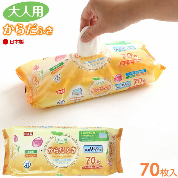 大人用 からだふき 70枚入 LD-212 ｜ 身体拭きシート 体ふき 清拭 ウエットシート 防災 災害 ぬれタオル 使い捨て ボディータオル ペーパータオル