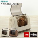 リッチェル ペットキャリー ラタンキャリー アイボリー / ブラウン | バッグ ケース 日本製 犬 猫 ウサギ 5キロ以下 外出 お出かけ 車移動 ロック付 おしゃれ 通気性 超小型犬 子猫 防災