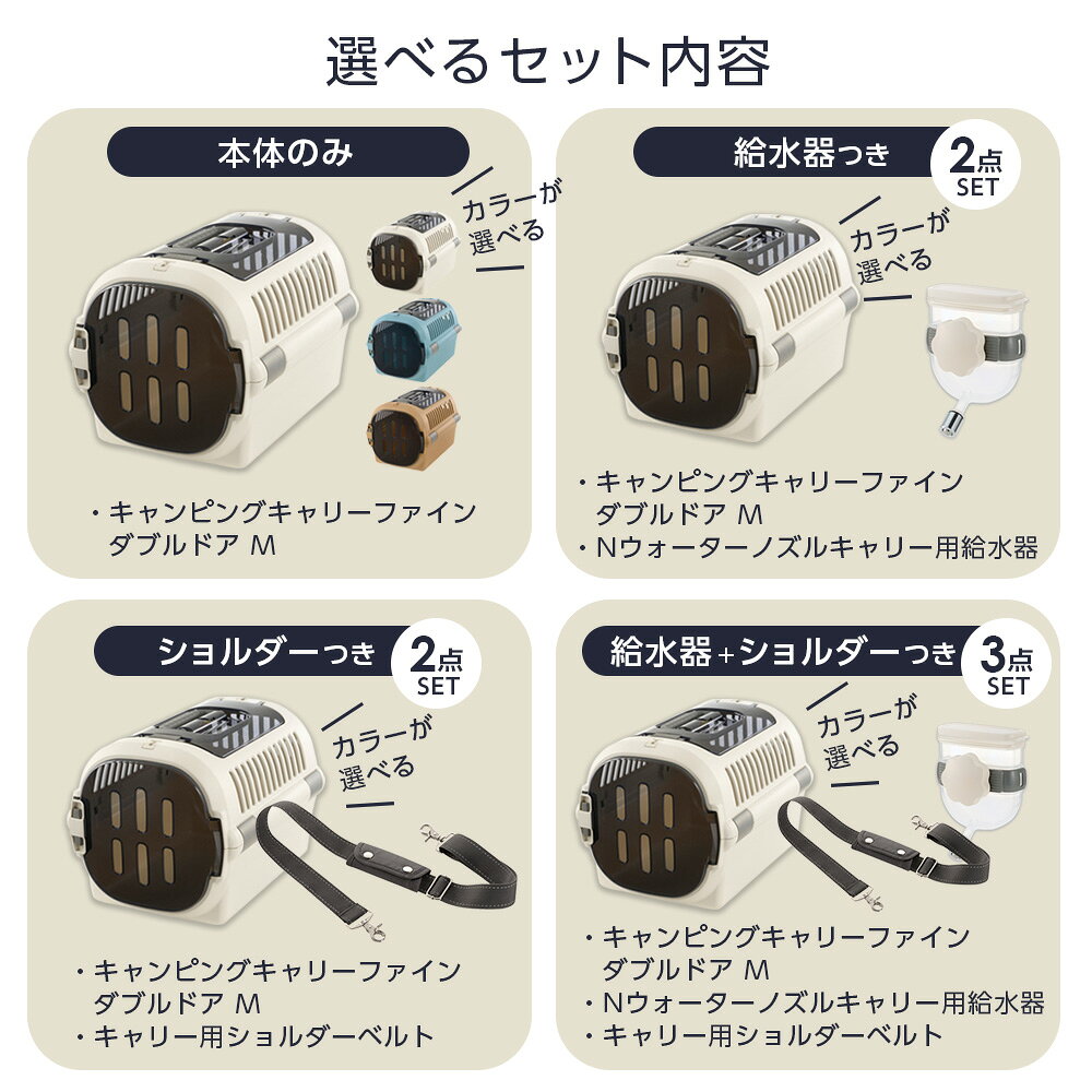 リッチェル ペットキャリー キャンピングキャリーファイン M ダブルドア 選べるセット｜給水器つき ショルダーベルトつき 肩掛け ウォーターノズルつき 超小型犬 ドライブ 外出 移動 小型犬 猫 日本製 車 ra-must-10047305 生活雑貨マーケット マスト サンプル画像3