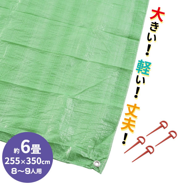 レジャーシート ビッグシートライト 8～9人用 6畳サイズ（255×350cm） ｜ 軽い 防水 大きい 運動会 祭り 防災 イベント ピン付き ペグ ..