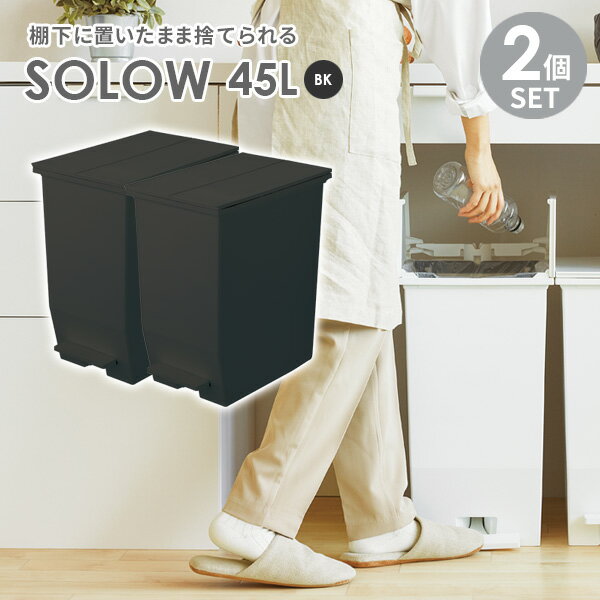 ゴミ箱 SOLOW ソロウ ペダルオープンツイン 45L ブラック 2個セット ｜ ごみ箱 ダストボックス おしゃれ ペダル式 カップボード下 45リットル キャスターつき 分別 カウンター下 キッチン